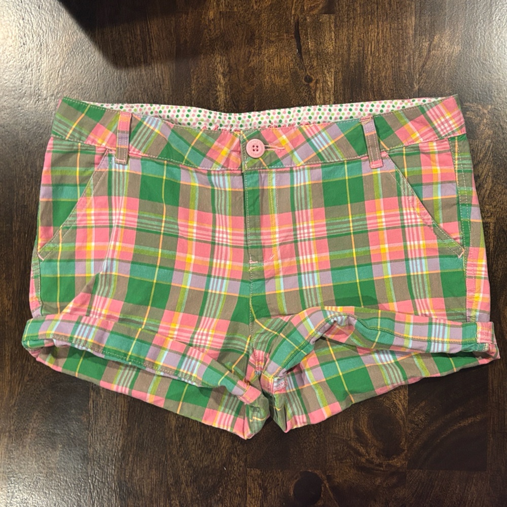 Arizona Jeans Co Y2K Pink and Green Plaid Shorts